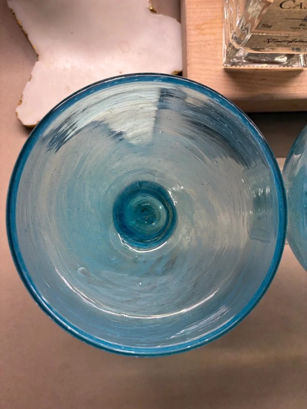 Crate & Barrel Calypso Blue Hand Blown Glass Margarita Coupes - Set of 4